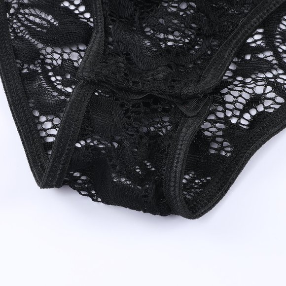 Black Floral Lace Scalloped Square Neck Bodysuit - Picture 5 of 11